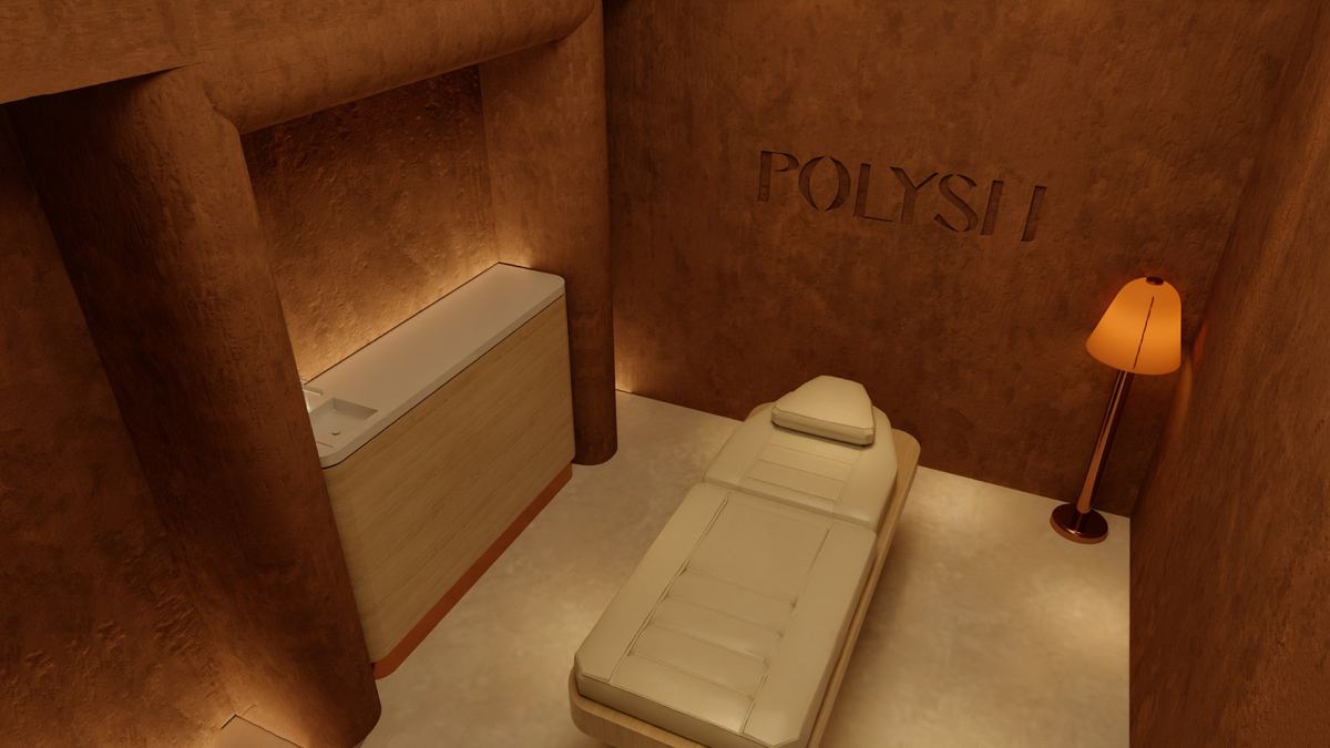 3D concept of the massage room: rounded alcove and massage bed